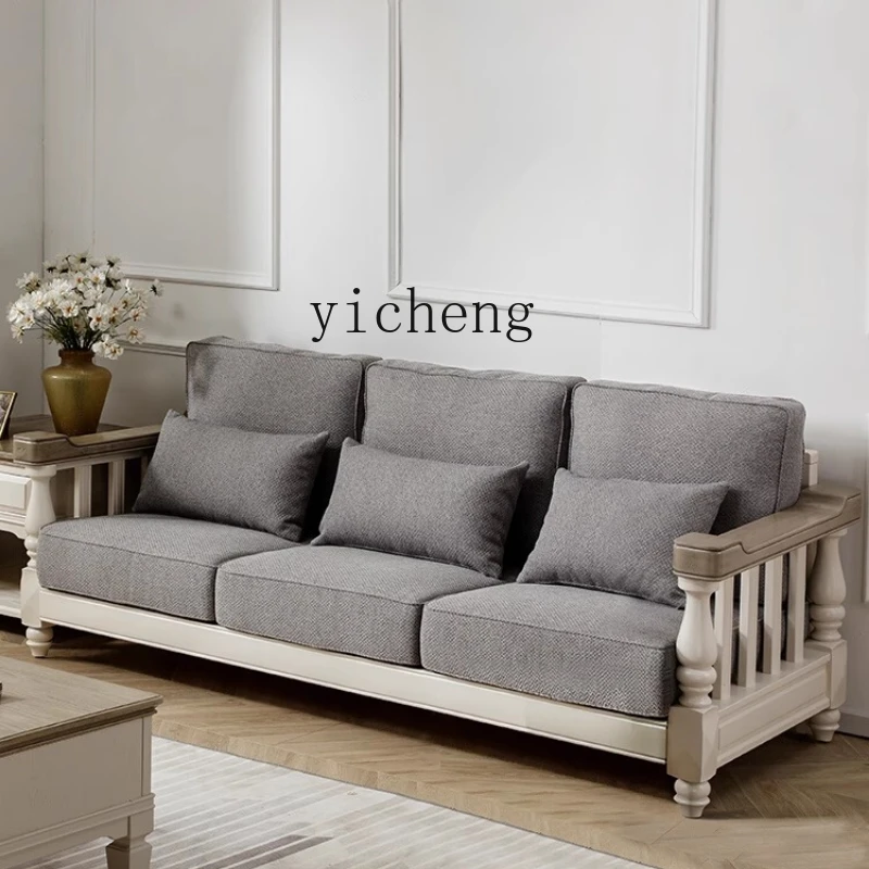 

ZZ solid wood sofa pure log fabric combination living room complete set of furniture fully dismantled and washed