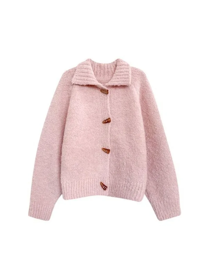 Novo cardigã de malha feminino outono e inverno oversized solto camisa de malha lapela botão cardigan jaqueta