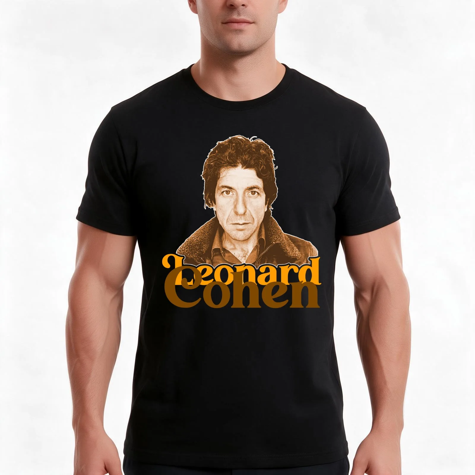 Leonard Cohen // Retro Sepia Portrait Fan Tribute T-Shirt, Summer Casual Cotton Tee, Oversized Streetwear Tops, Unisex Men Women