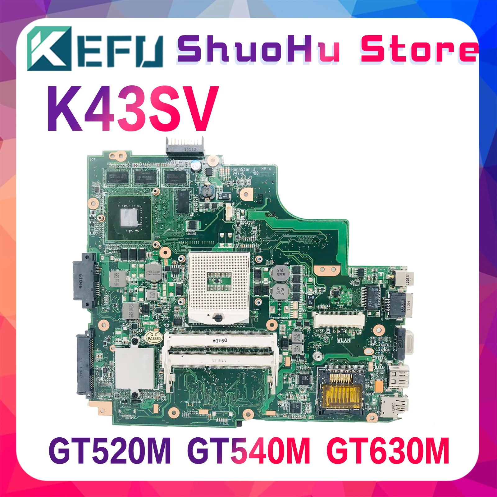 

K43S Laptop Motherboard with GT520M GT540M GT630M GPU for ASUS K43SJ K43SV K43SM A43S X43S K43S Motherboard Motherboard HM65