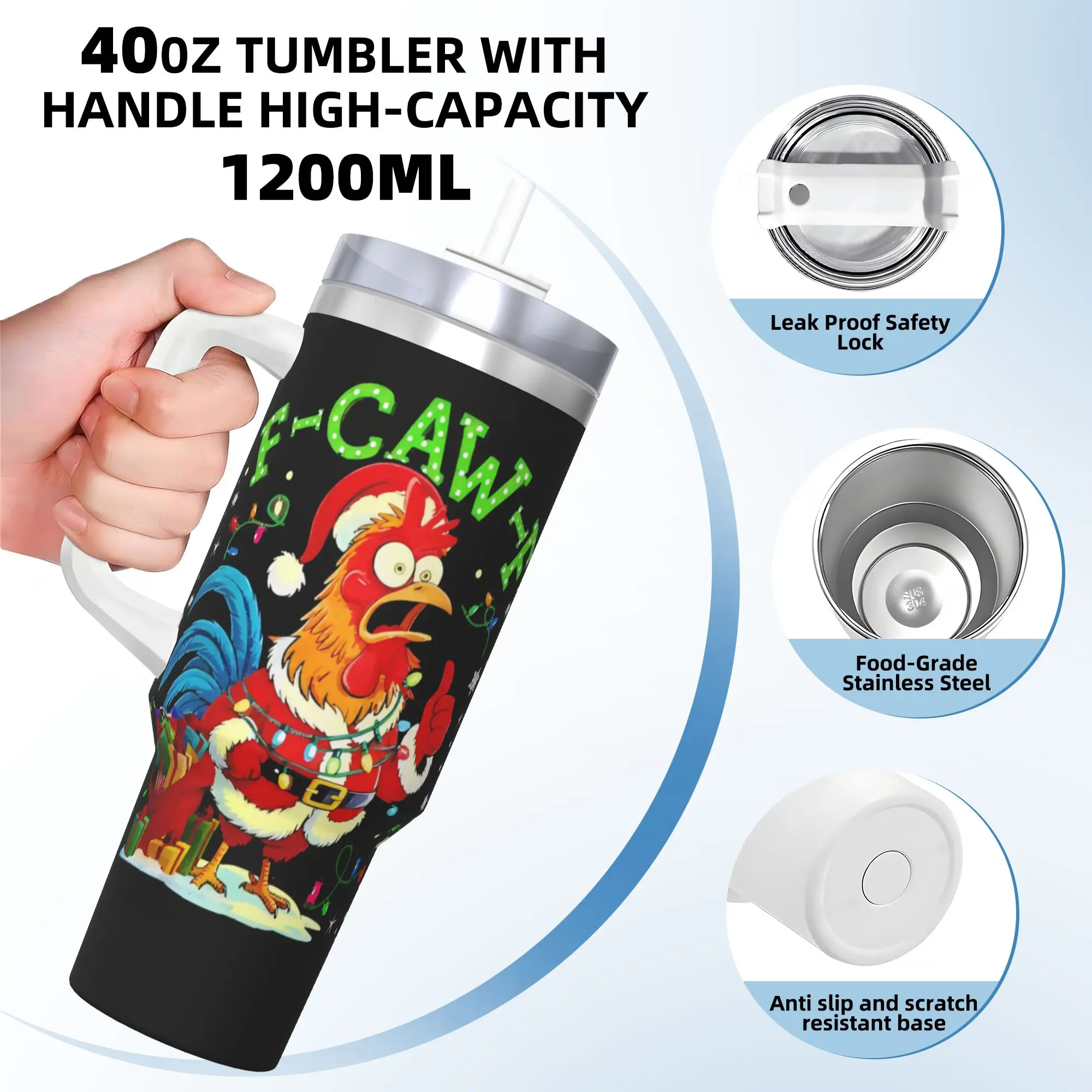 كوب من الفولاذ المقاوم للصدأ F Caw F كوب قهوة عيد الميلاد للدجاج يحافظ على الحرارة والمشروبات الساخنة وأكواب السيارة بتصميم المسافرين وزجاجة مياه
