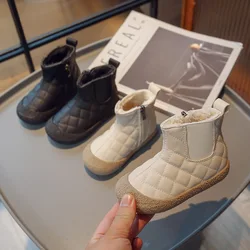 Winter Children's Boot for Boy Thickened Plush Girl Snow Boots Solid Color Patchwork Kids Fashion Causal Cotton Boots Non-slip