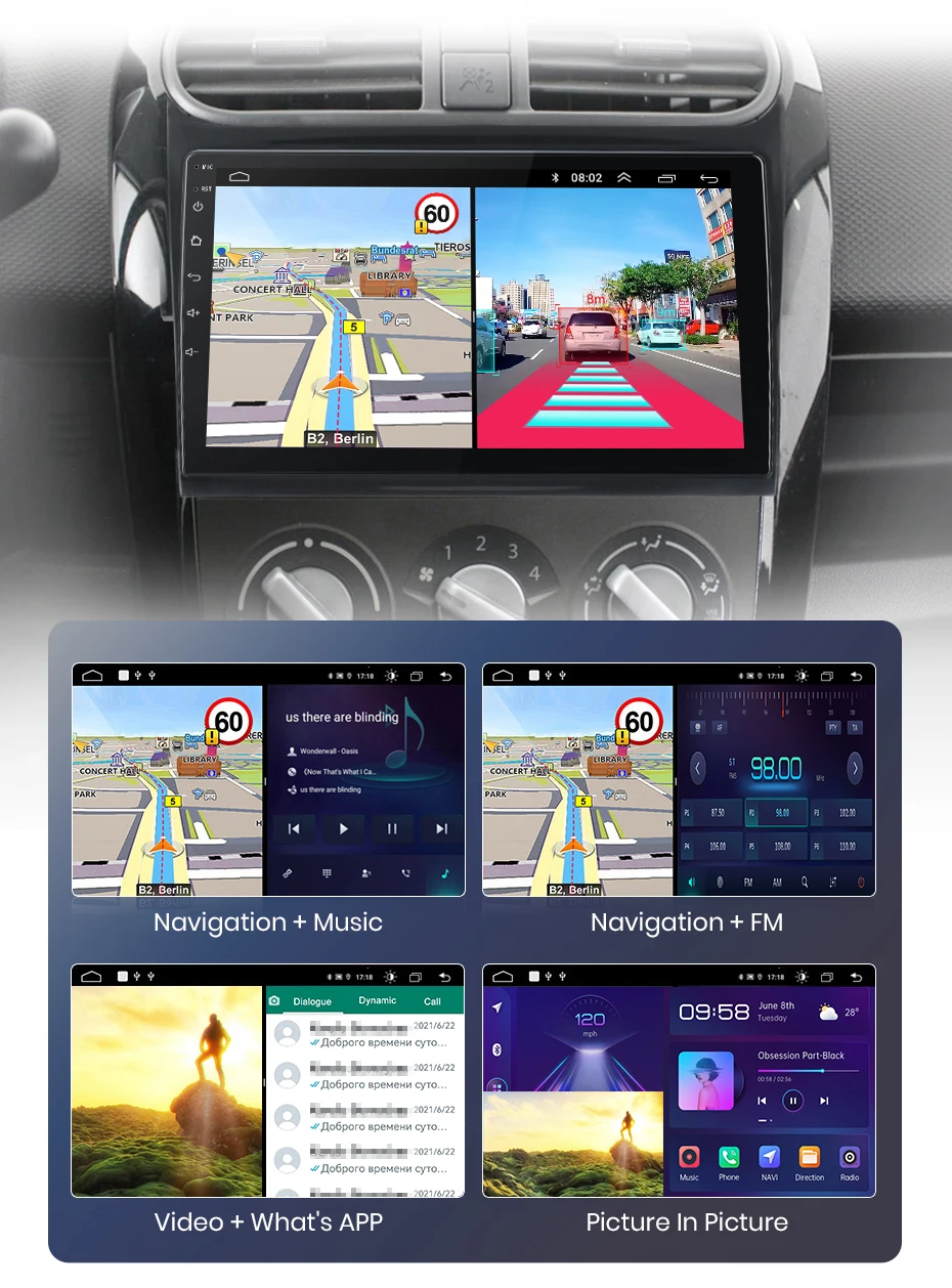 Junsun kabelloses carplay android auto autoradio für suzuki splash ritz 2011-2015 gps multimedia 2 din – Detail 19