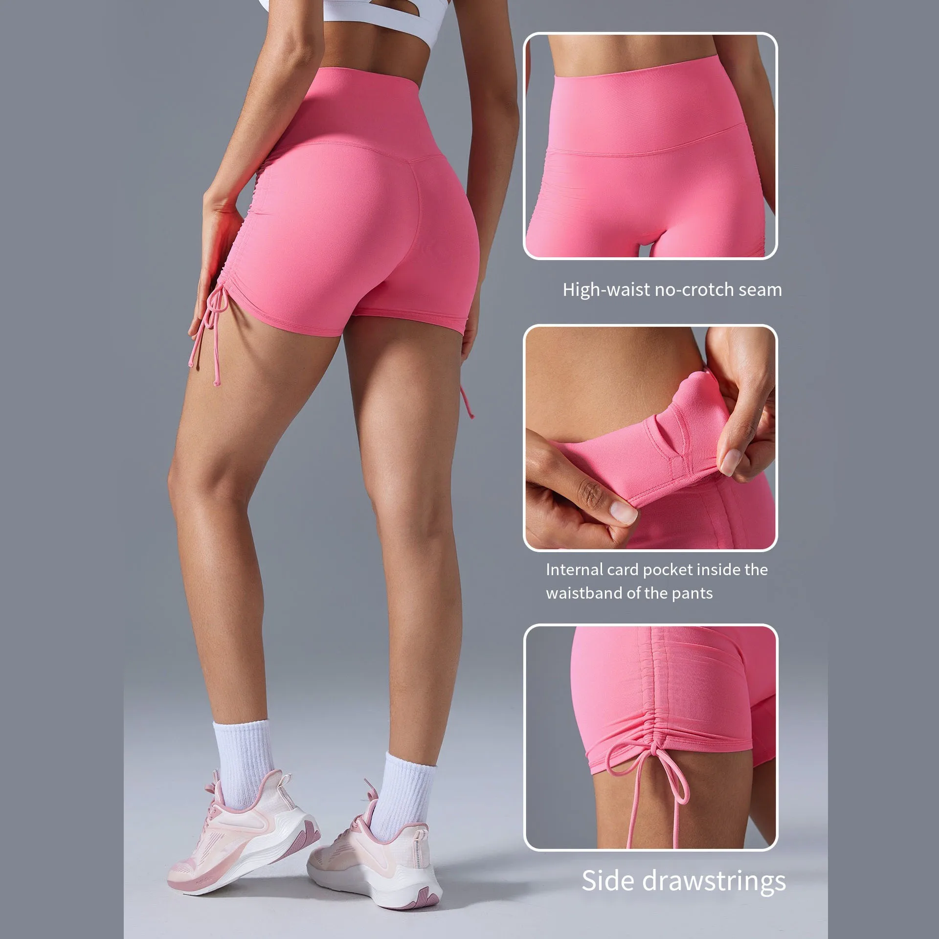 새로운 여성용 반바지, 누드 3점 요가 바지, 드로스트링 레깅스, 하이 웨이스트 엉덩이 리프팅 피트니스 사이클링 반바지