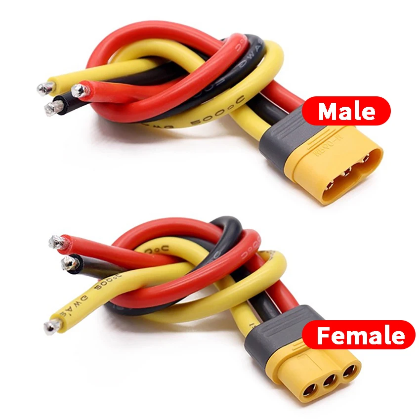 MR60 Male Female Plug Male to Female MR60-F/M Cable Three Core 10CM Silicon Wire 12AWG 30A for RC Lipo Battery