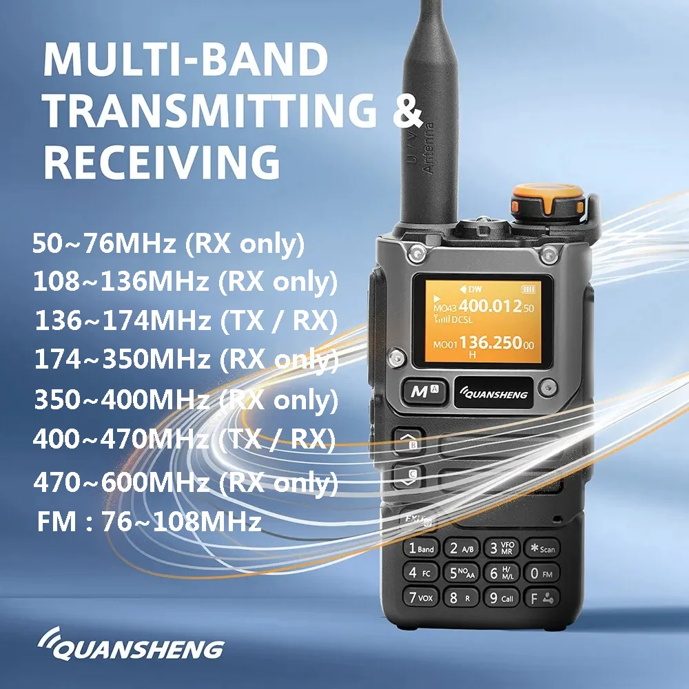 Quansheng UV K5 (8) Walkie Talkie Am Fm Estação de comutador de rádio bidirecional Conjunto sem fio de presunto Receptor de longo alcance Quansheng UV-K6