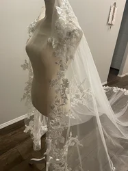 Wedding Veil Cathedral Length Mantilla Veil Long Veil with Floral Lace