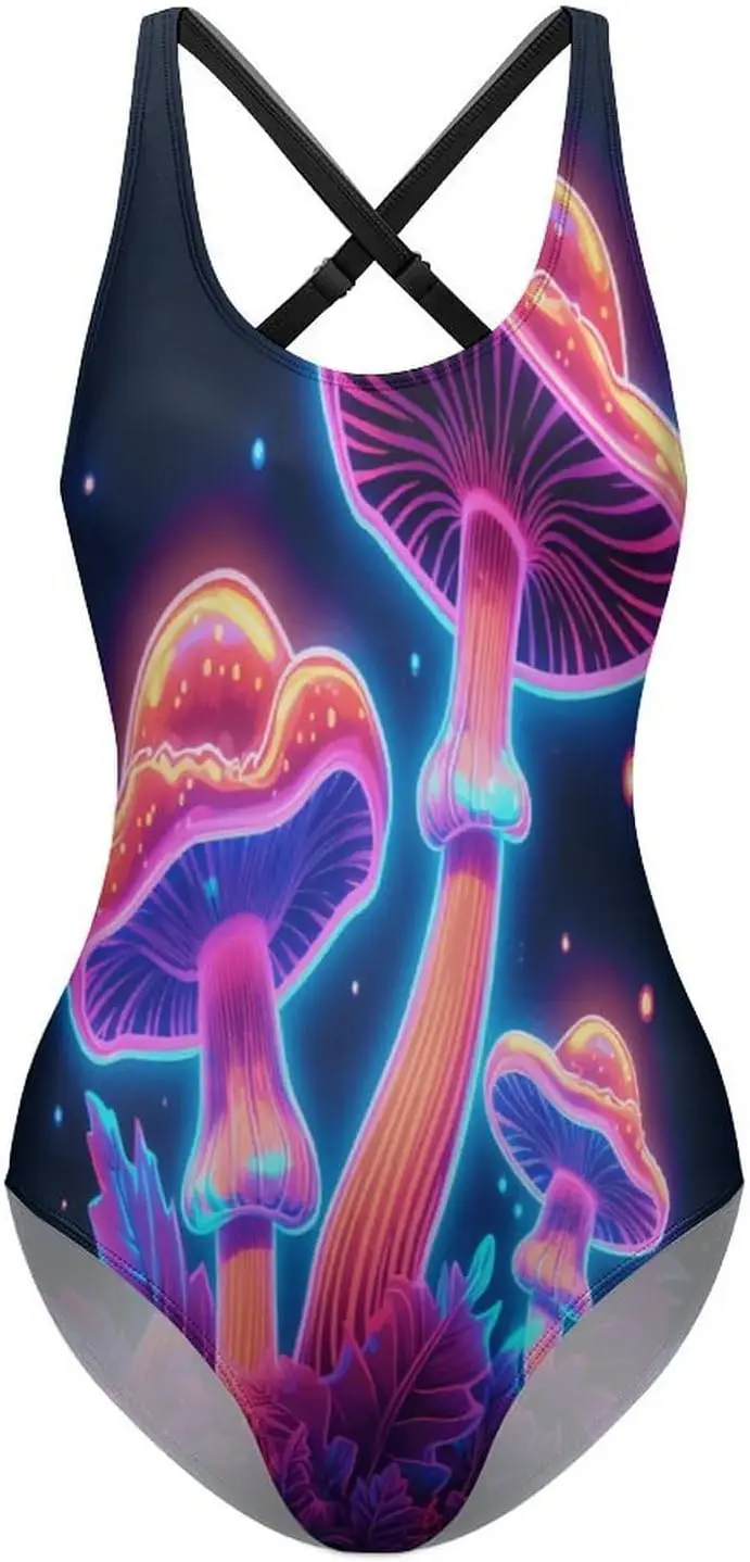 ملابس سباحة قطعة واحدة من Luxy Trio Mushroom للنساء، ملابس سباحة مثيرة للتخسيس بدون ظهر للتحكم في البطن