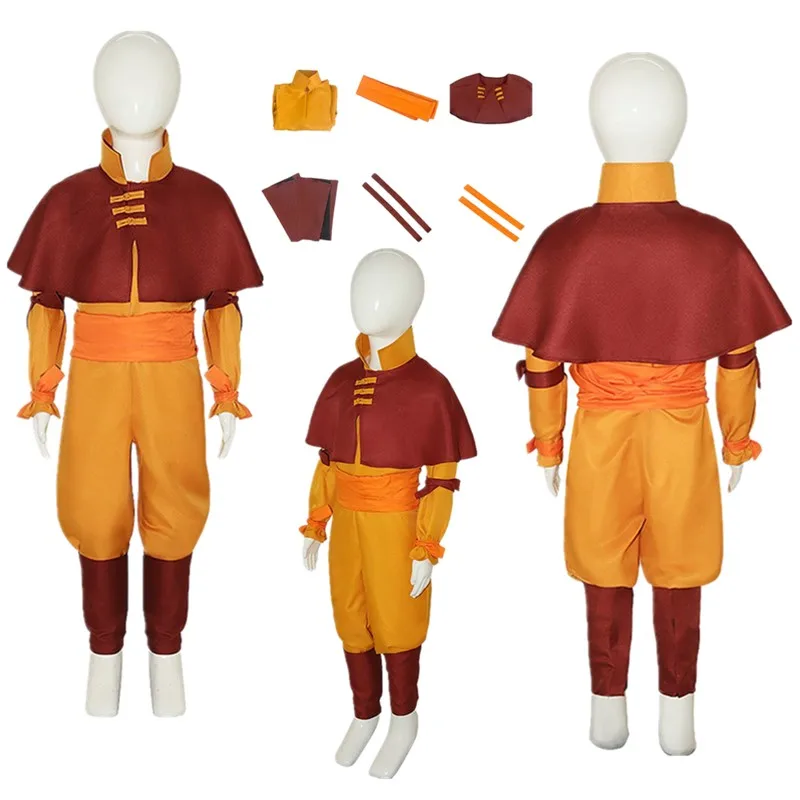 Kids Aang Cosplay Disguise Costume Avatar Anime Last Airbender Children Role Play Fantasia Outfits Halloween Carnival Party Suit