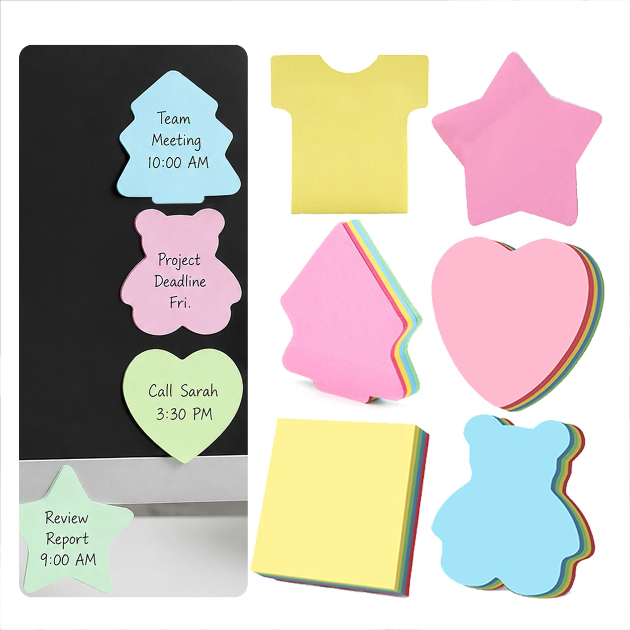 Bulk Self-Stick Notes – 100/1000 Sheet Novelty Shapes (Star, Heart, Square, Bear) for Desk Organization & Message Leaving TMZ