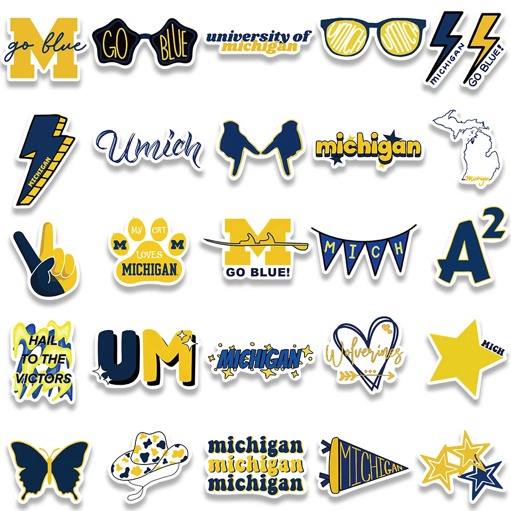 50pcs University of Michigan Stickers Aesthetic Graffiti Decals Laptop Luggage Guitar Skateboard Phone Car Stationery Sticker