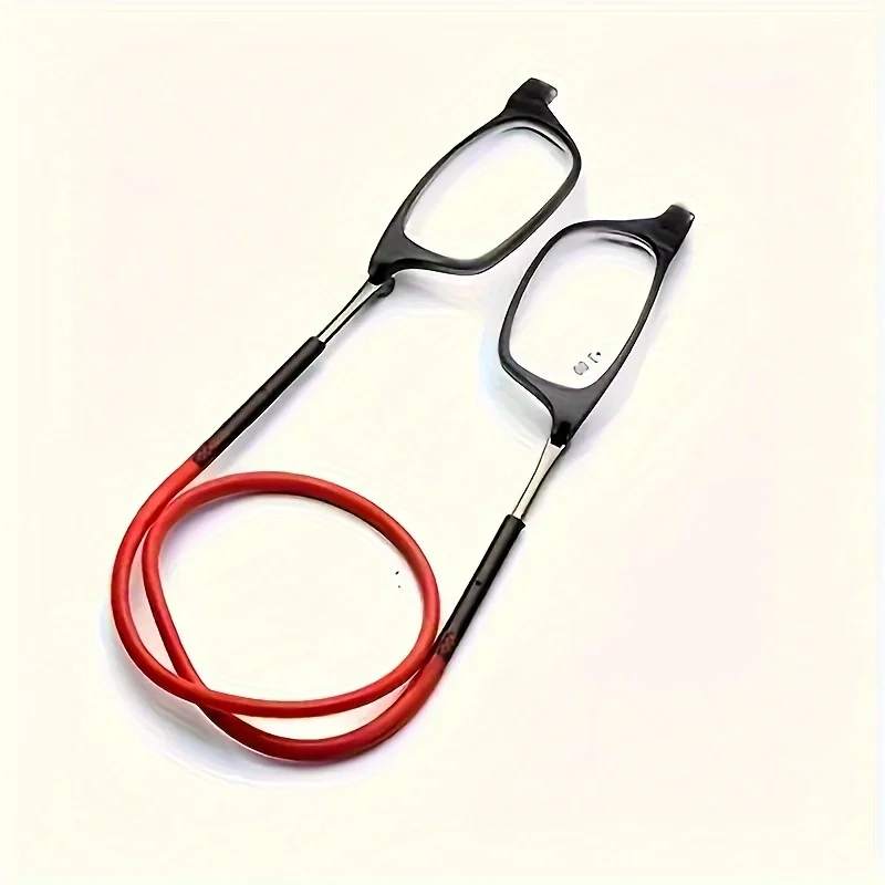 1pc Portable Ultra-light Magnet Hanging Neck Reading Glasses, Men Women Anti-Blue Light Full Frame Eyewear +100 To +400