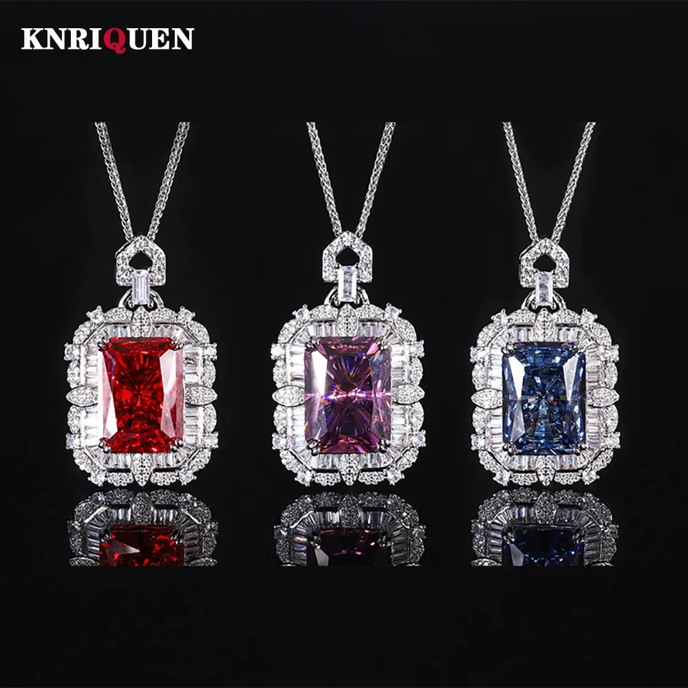 Vintage 15*20mm Ruby Sapphire Pink Quartz Big Pendant Necklace for Women Gemstone Cocktail Party Fine Jewelry Accessories Gifts