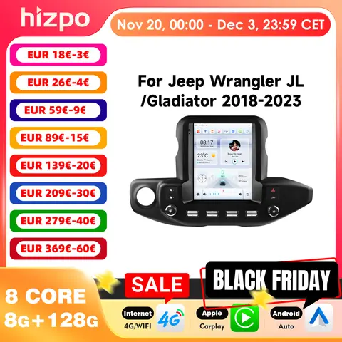 Lecteur multimédia de voiture 2 Din 9.7 pouces, Navigation GPS, Support DSP Carplay Android Auto pour Jeep Wrangler JL /Gladiator 2018 – 2023