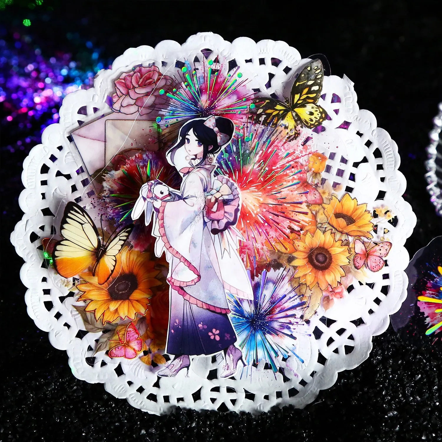 10 Pcs Fireworks Stickers Set Multi Color Fireworks Decals Sticker For Card Making Scrapbooking Journaling art Craft