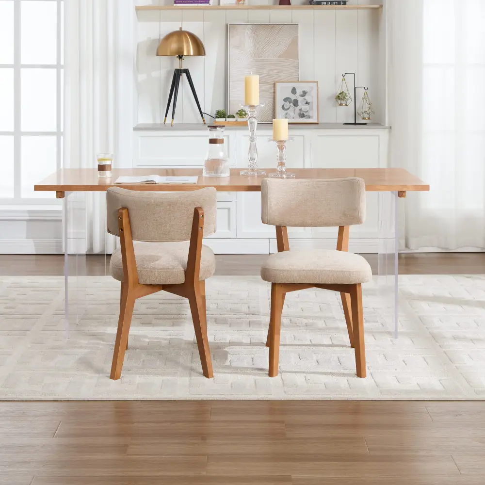 Ensemble de 2 chaises de salle à manger modernes de style milieu du siècle, pieds en bois massif, siège rembourré en tissu pour cuisine, salle à manger ou bureau