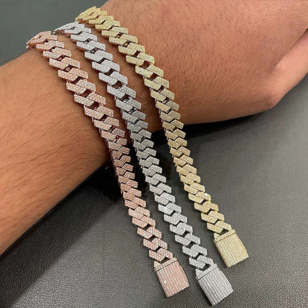 

Мужские ювелирные изделия в стиле хип-хоп, 10 мм, кубинские браслеты Майами, 5 карат, Vvs, 3 ряда, муассаниты, кубинский браслет-цепочка Iced Out