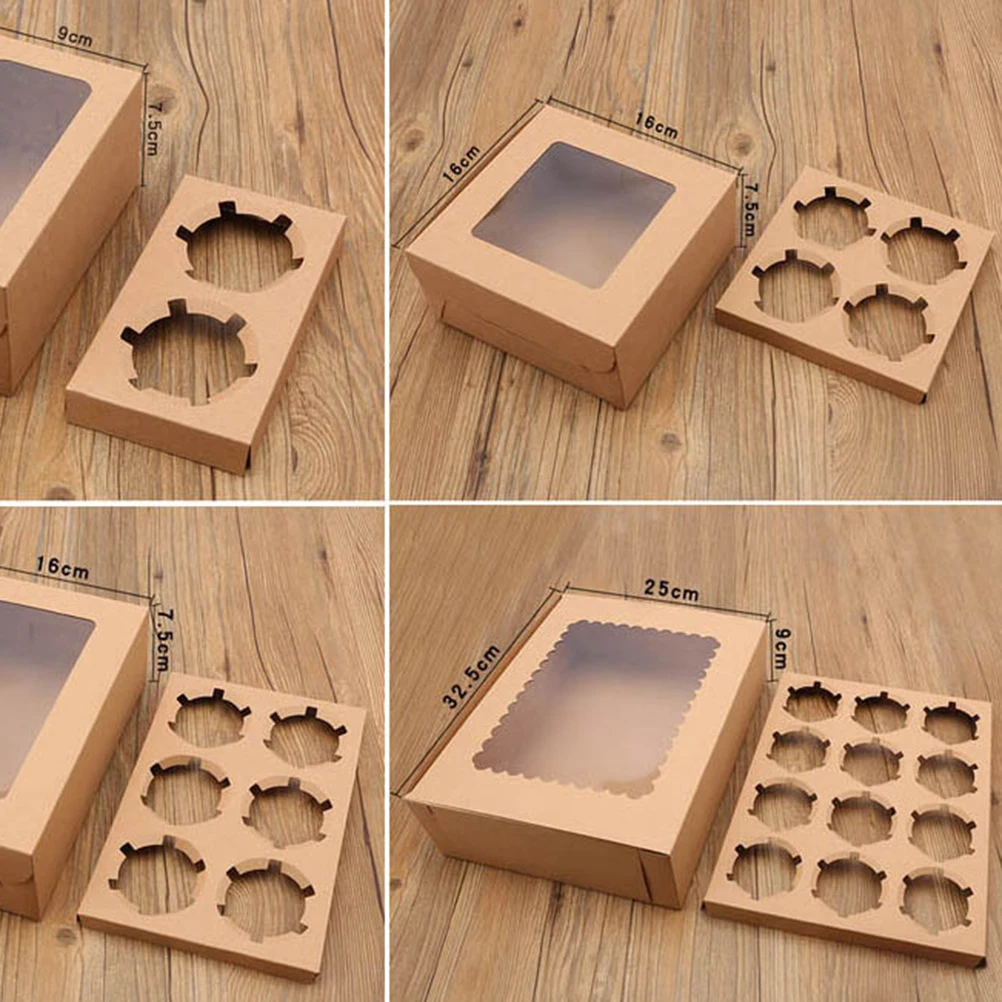 

12 Cavities Cake Box Food Grade Paperboard Ideal for Cupcakes Muffins Transport Foldable Reusable White Windowed Storage