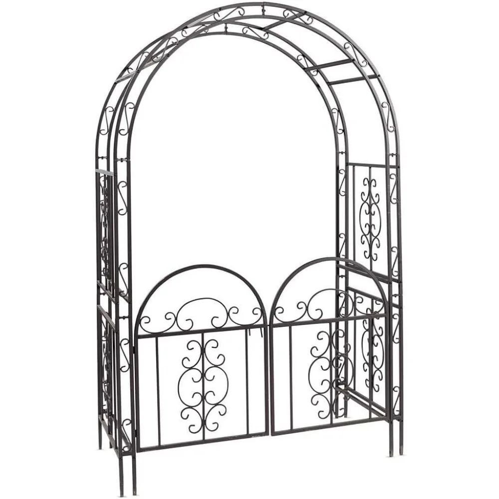 Arch Metal Outdoor Garden Arbor Double Gate |Gunmetal Black | Trellis Lattice Climbing Plants，plant Stand