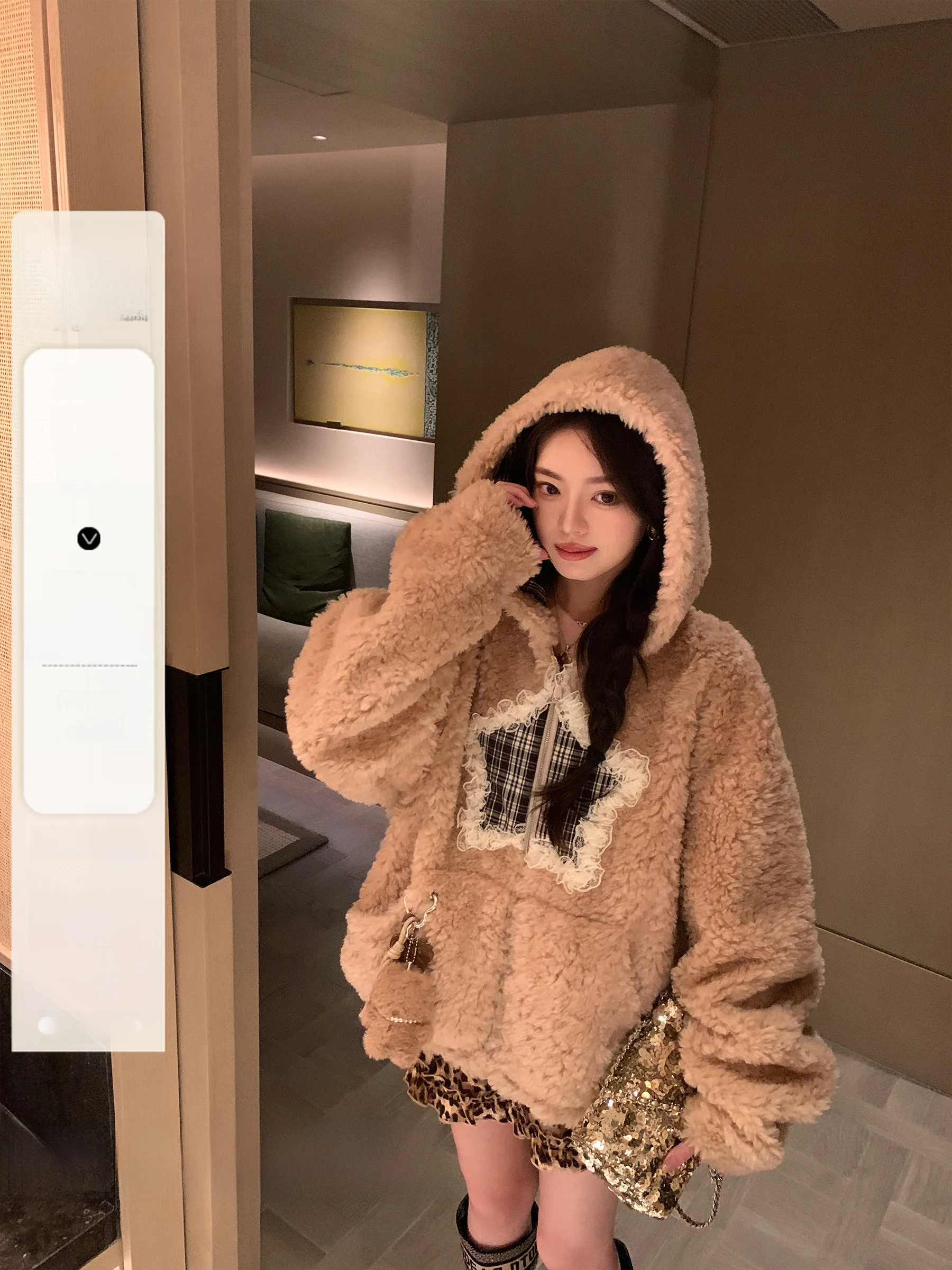 

Dearhua Teddy Star Full Wool eepskin Fur Coat Women's New Sle Hooded Lamb Fur Jaet Commute Sle Zipper Closure Long Sl...