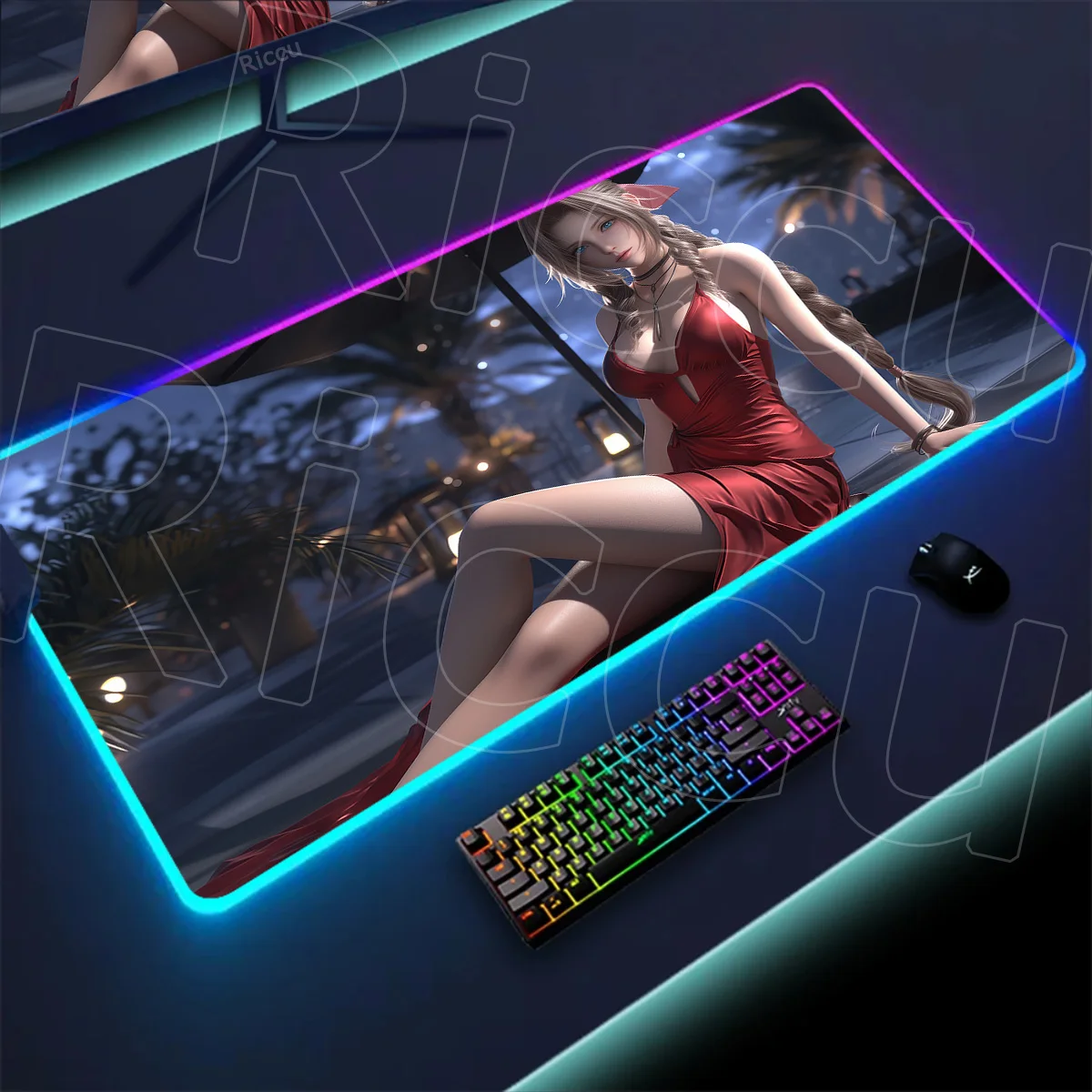 

Anime Sexy RGB Mouse Pad Game Finals Fantasy Tifa Aerith Gaming Mousepad Large Desk Mat PC Gamer Luminous XXL Non-slip Mice Mats