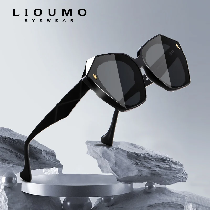 

LIOUMO Luxury Polygon Frame Oversized Sunglasses Women Polarized Gradient Driving Glasses Men Trend Rivet Goggle zonnebril heren