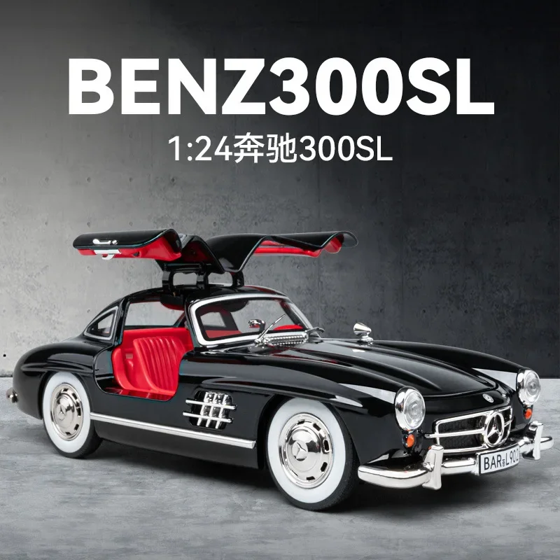 1:24 Mercedes-Benz 300SL Classic Car Alloy Car Model Sound and Light Pull Back Children's Toy Collectibles Birthday gift