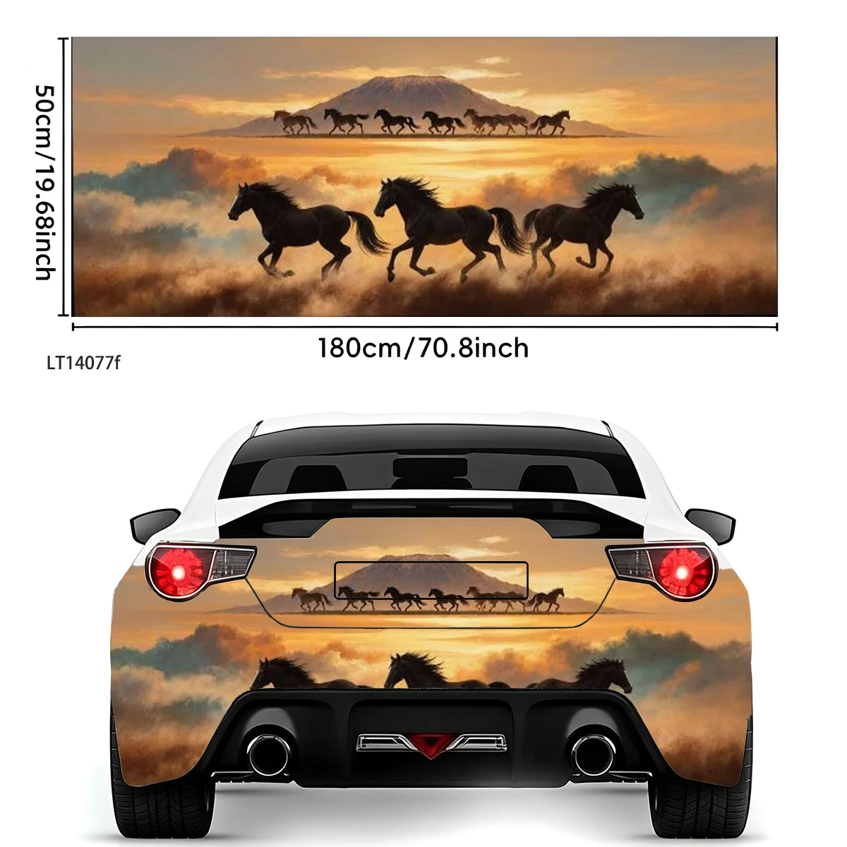 Sunset Running Wild Horses Mountain View Universal Car Rear Tail Wrap Waterproof Vinyl Decal Off Road