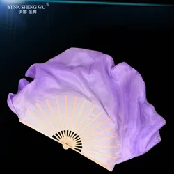 Hand Folding Fan Double-Side Women Real Silk Fan Veil Half Circle Belly Dance Short Performance Show Props Big Size Violet