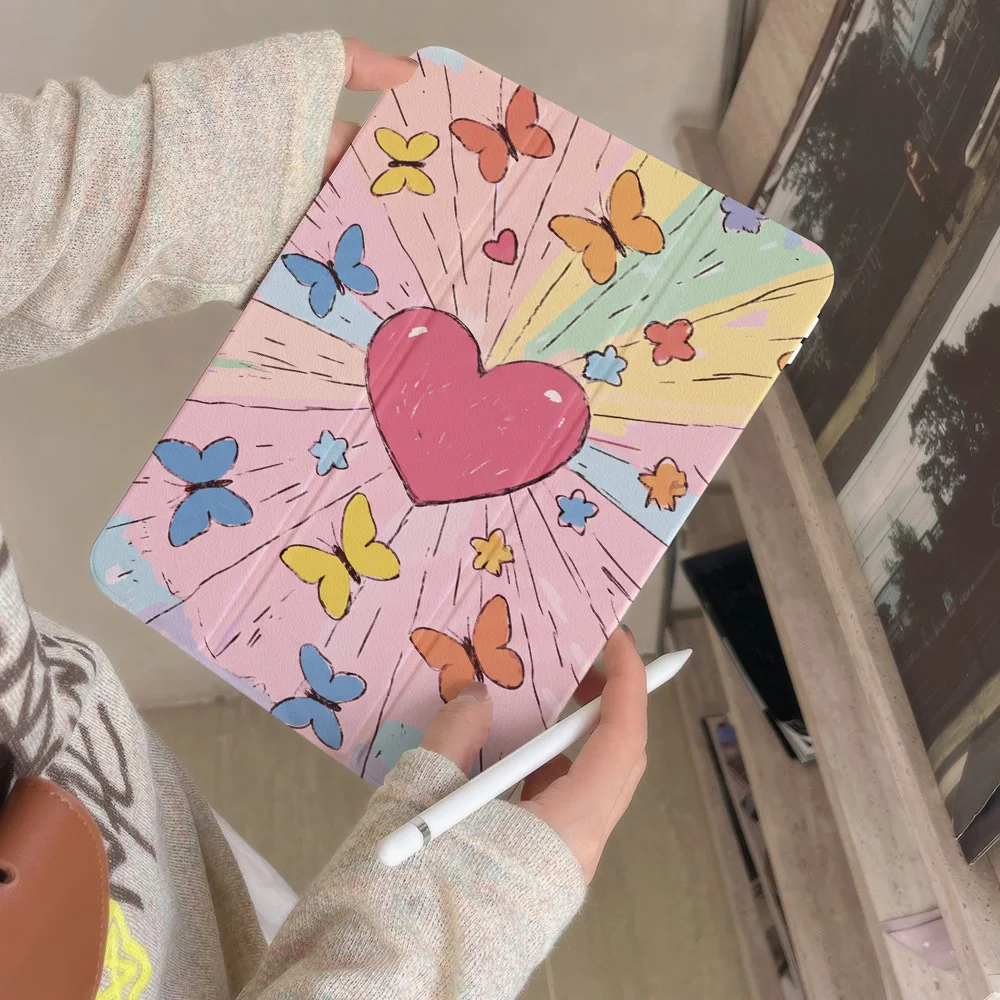 Colorful Heart Butterfly 720° Rotating Acrylic Tablet Case for iPad Air 11 13 2026 mini 7 2024 8.3inch Pro 11 13 Air 13 11 2025