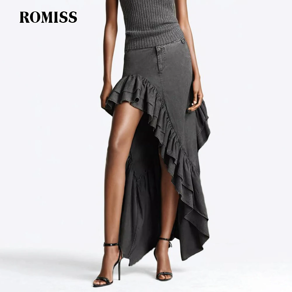 

ROMISS Solid Vintage Minimalist Skirts For Women High Waist Spliced Folds Slimming Irregular Hem Sexy Skirt Female Fashion