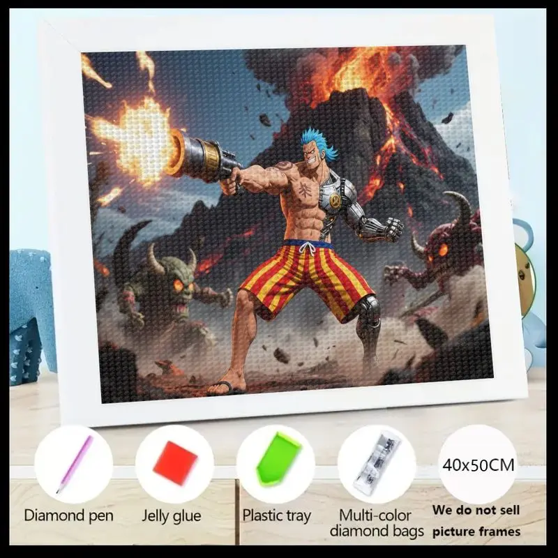 

1PC Epic 5D Full Drill Diamond Painting Kit, Anime Franky-Style Cyborg Warrior Battle Scene, DIY Rhinestone Embroidery