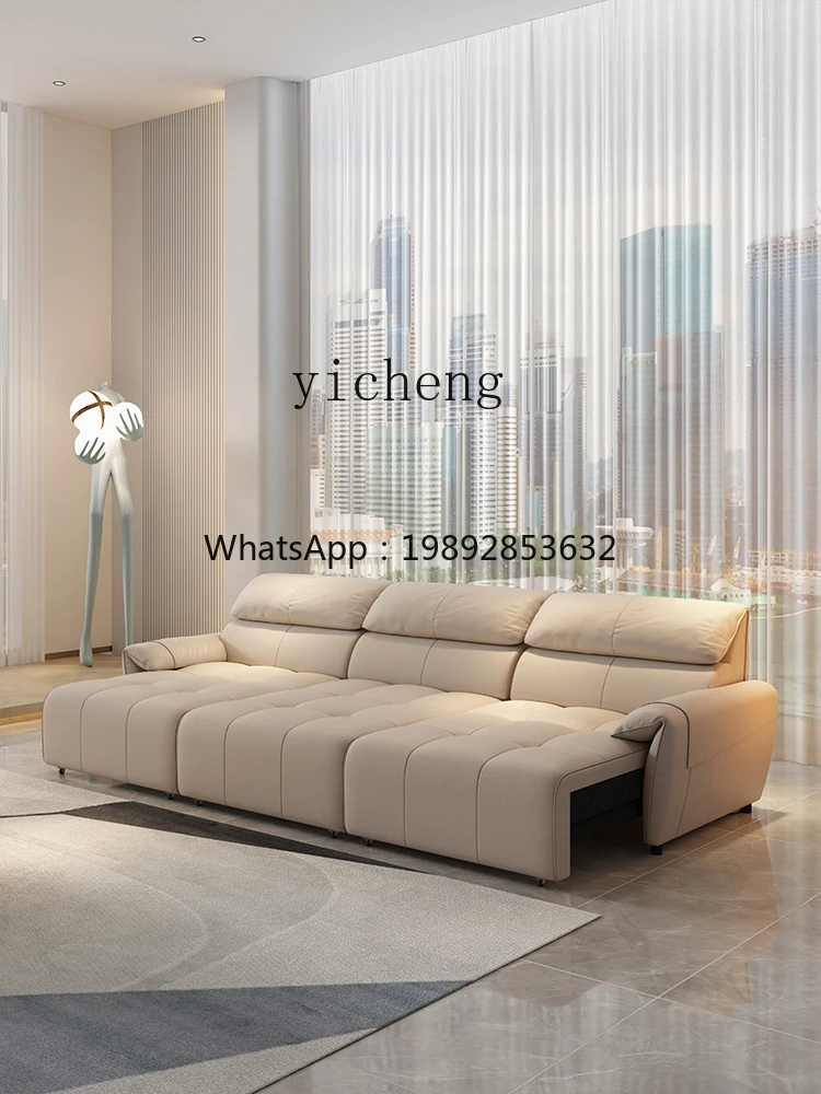 

DF electric multi-function sofa bed dual-purpose remote control retractable living room modern first-layer leather sofa