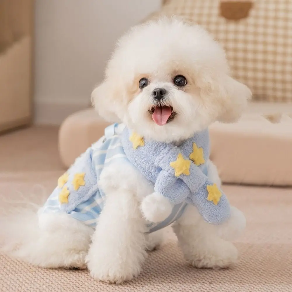 

Cute Two Leg Star-Print Scarf Dog Coat Warm Comfortable Dog Velvet Vest Sleeveless Puppy Plush Jacket For Pets