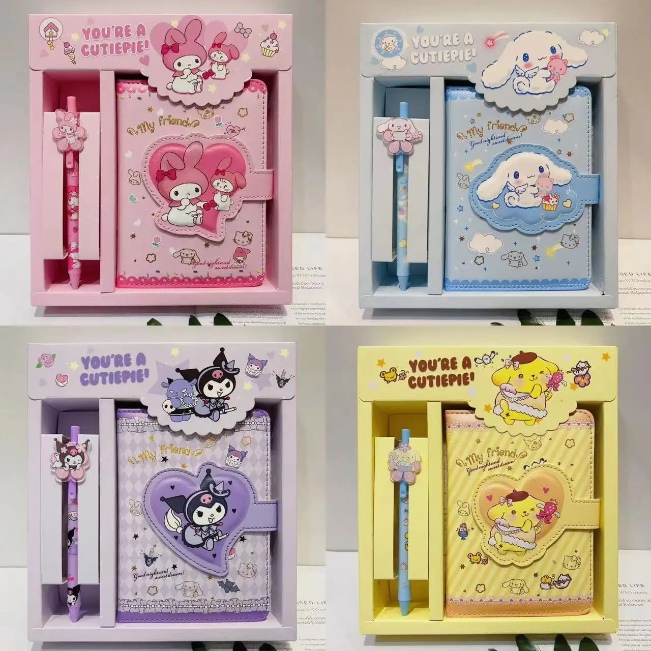 Sanrio Notebook Gel Pens Hello Kitty Kuromi Cinnamoroll Notepad Daily Weekly Agenda Planner Stationery Set Office School Supplie