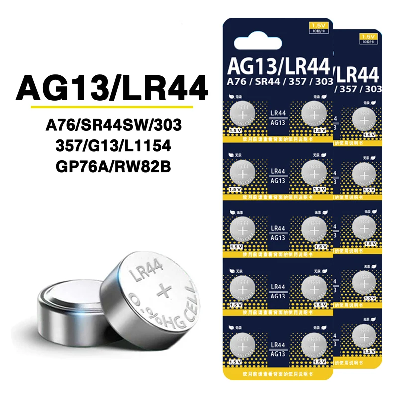 10-100Pcs 1.55V AG13 LR44 Button Battery LR 44 SR1154 L1154 RW82 SP76 Pila SR44 A76 LR1154 Cell Coin Watch Toys Remote Battery