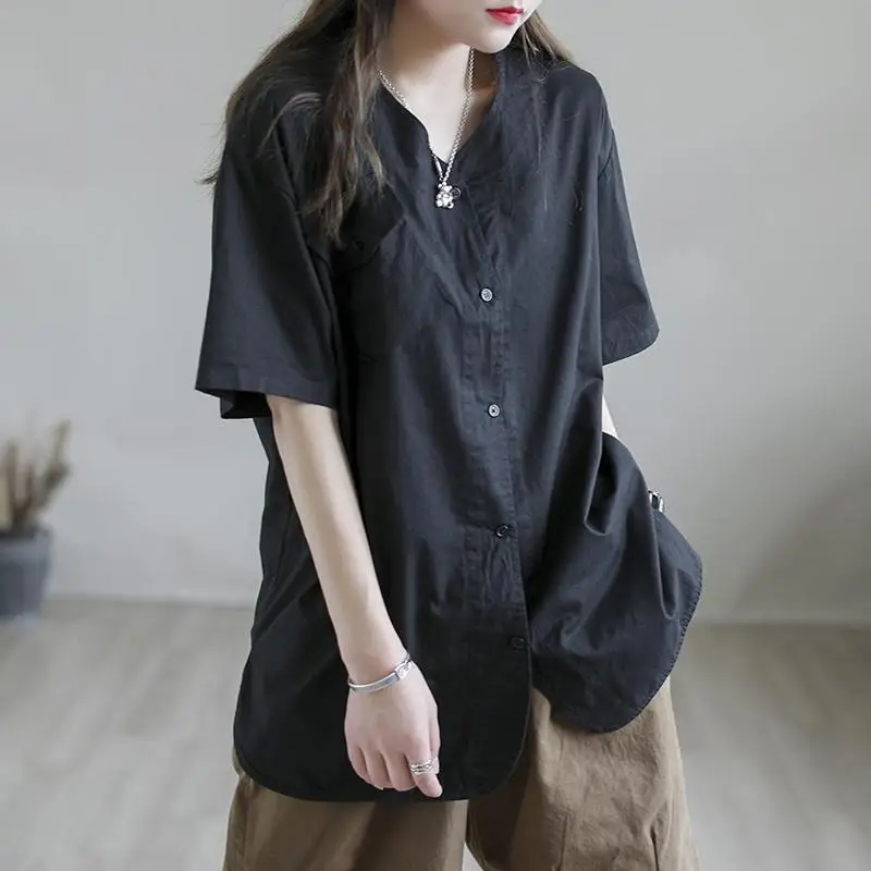 

Summer Lightweight Women's Short Sleeve Solid Color Loose Shirt