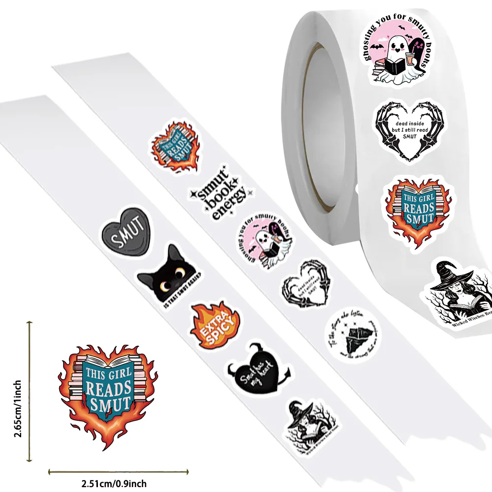 500PCS Smut Dark Book Reading Cartoon Stickers Roll DIY Phone Diary Laptop Waterproof Book Reading Sticker Sealing Labels