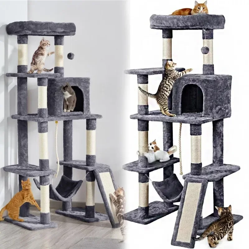 

63" H Cat Tree Tower with Hammock and Scratching Posts, cat tower cat tree tower