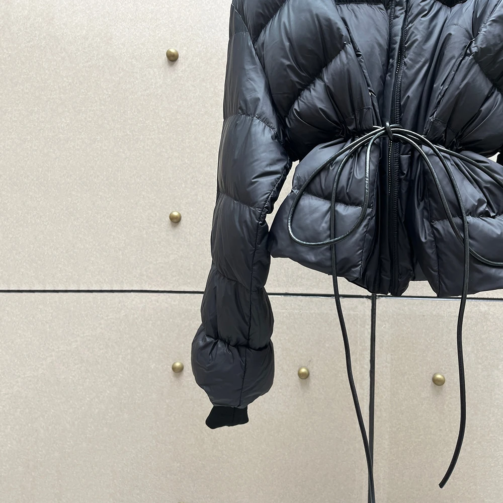 عالية الجودة الأبيض أوزة أسفل سترة نسائية Y2K الرباط الخصر سميكة الدافئة أسفل سترة 2025 خريف/شتاء وصول جديد