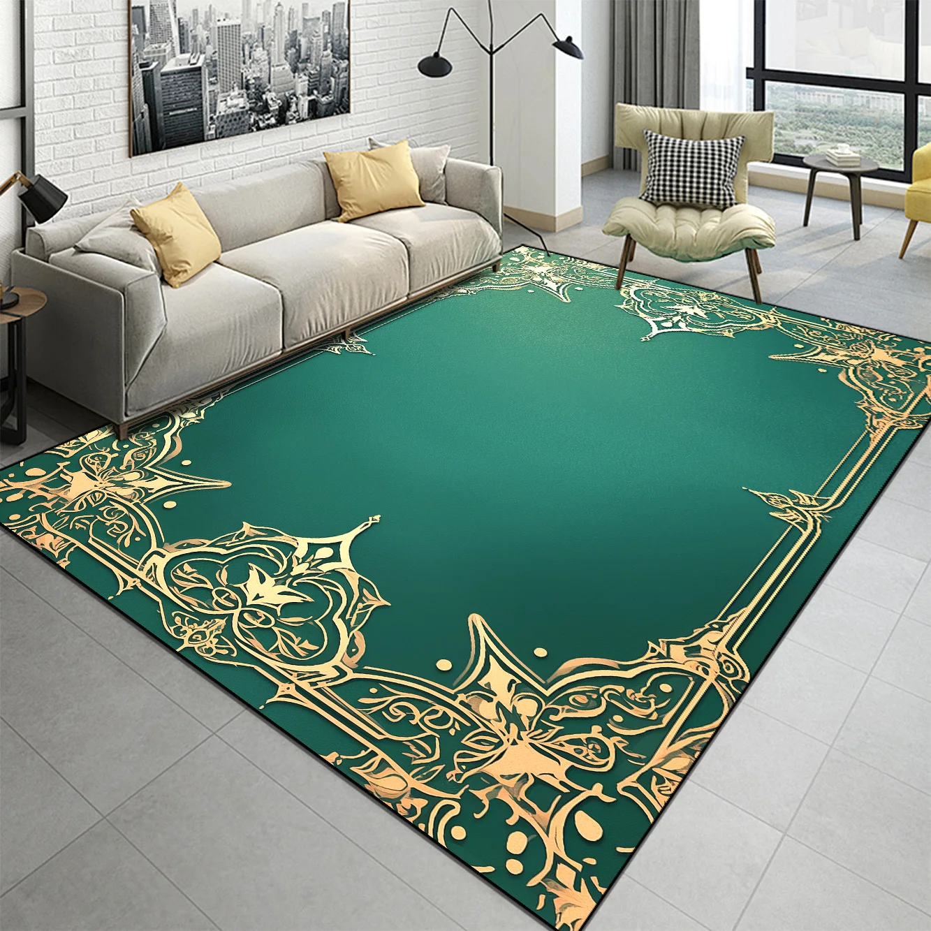 

Green Home Decoration Luxury Golden Border Carpets for Living Room Large Area Rugs for Bedroom Soft Washable Coffee Tables Mat