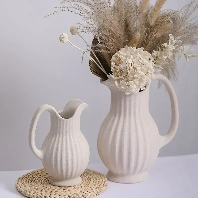 Frosted Ceramic Pitcher Vase French Country Style Kettle Living Room Table Top Decoration Accessories Home Office Bedroom Decor