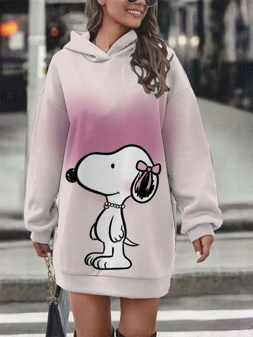 Wiosna i jesień Disney Nowa damska bluza z długim rękawem Sukienka z nadrukiem Snoopy Kreskówka Damska luźna bluza z kapturem