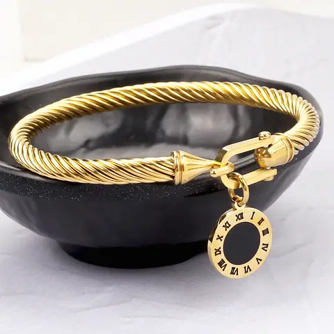 316L Stainless Steel Wire Rope Roman Digital Hang Buckle Bracelet Bangle Woman Jewelry ,Birthday Gifts,Party Gifts