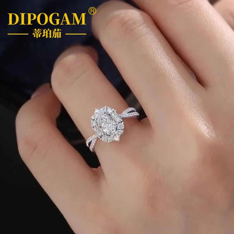 

DIPOGAM Platinum oval cut D-color VVS moissanite ring paired with platinum engagement diamond commitment wedding ring