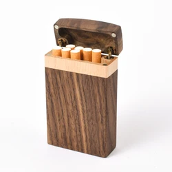 Vintage Walnut Wood Cigarette Case Slim Portable Wooden Cigar Storage Box Solid Wood Cigarette Holder Smoker Men Dad Gift