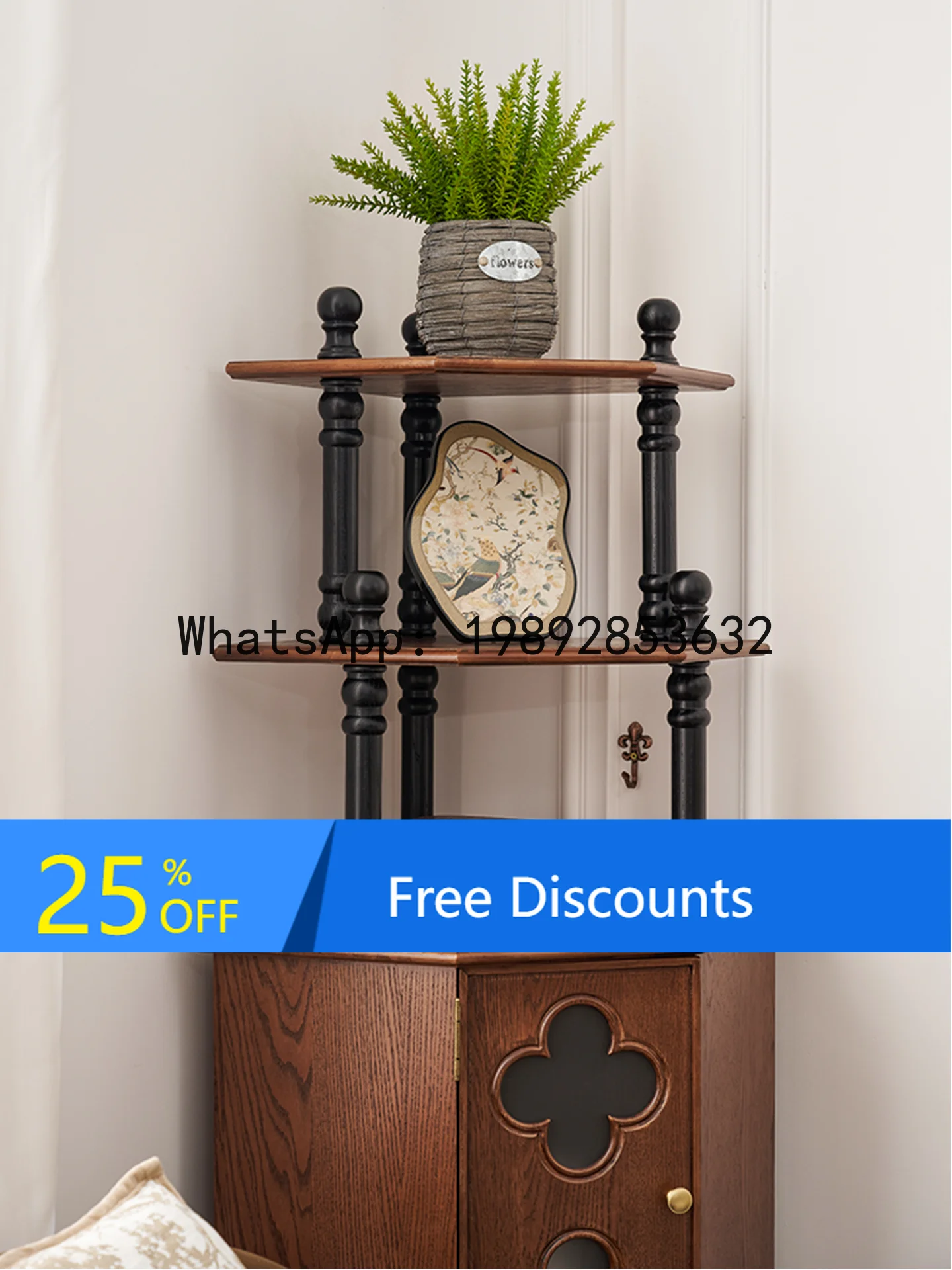 

LYY French Vintage Style Solid Wood Corner Shelf American Retro Living Room Small Apartment Corner Display