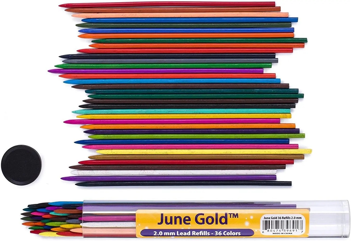 

36 Assorted Colored 2.0 mm Lead Refills, Bold & 90 mm Length, Pre-Sharpened, Break & Smudge Resistant for Arts and Crafts