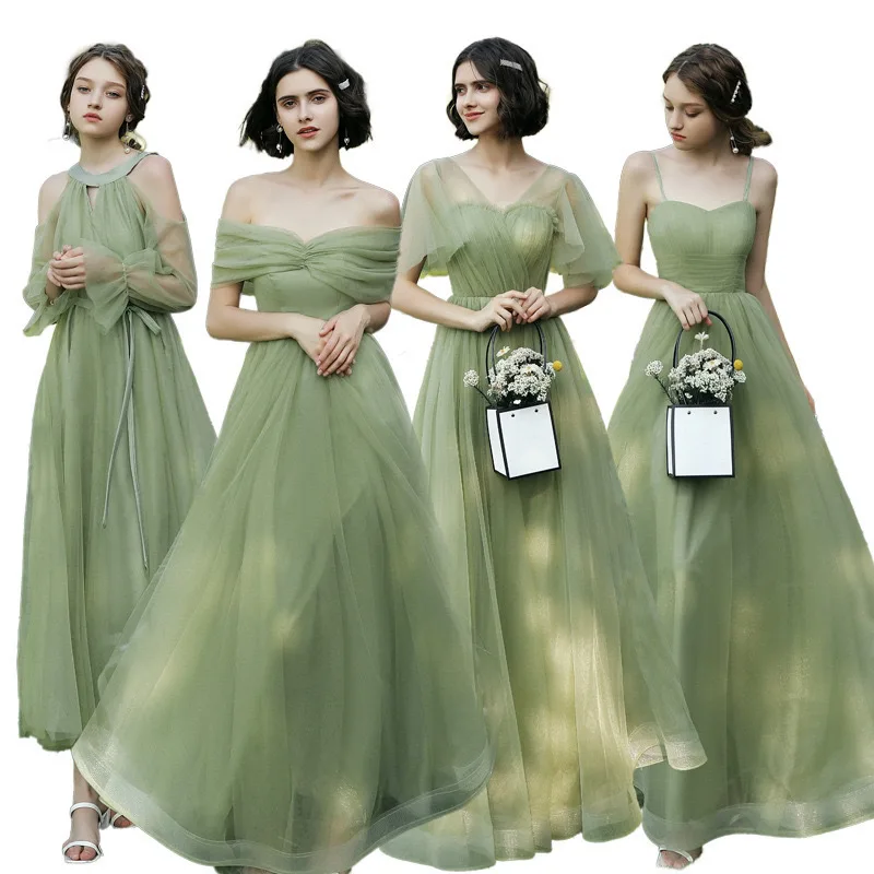 Fresh Chic Ruched Mesh Long Birdemsiad Dress Mint
