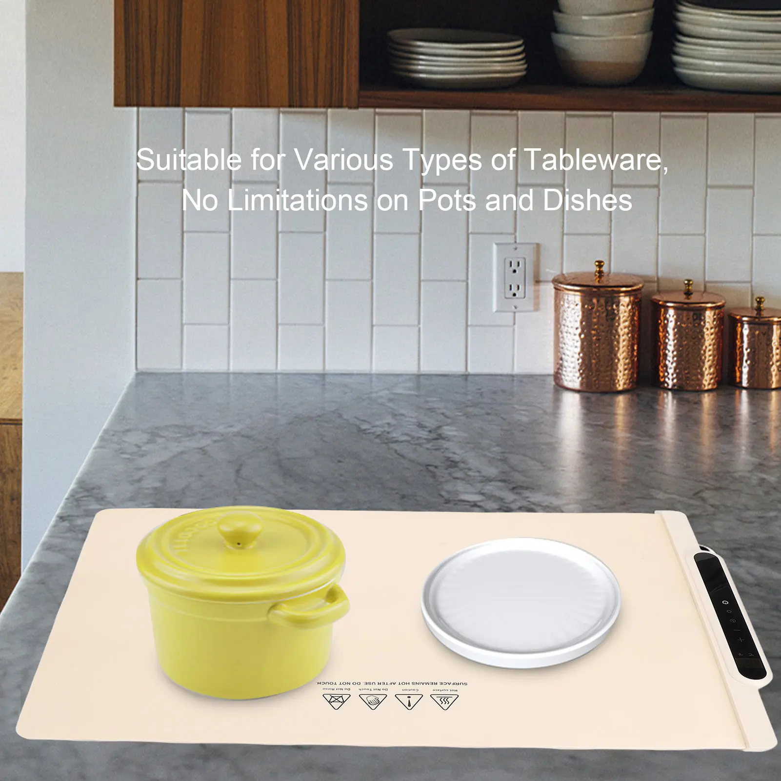 صينية تدفئة كهربائية قابلة للدوران، درجة حرارة قابلة للتعديل، تسخين سطح كامل، حصيرة طعام من السيليكون، إيقاف تلقائي للحفلات